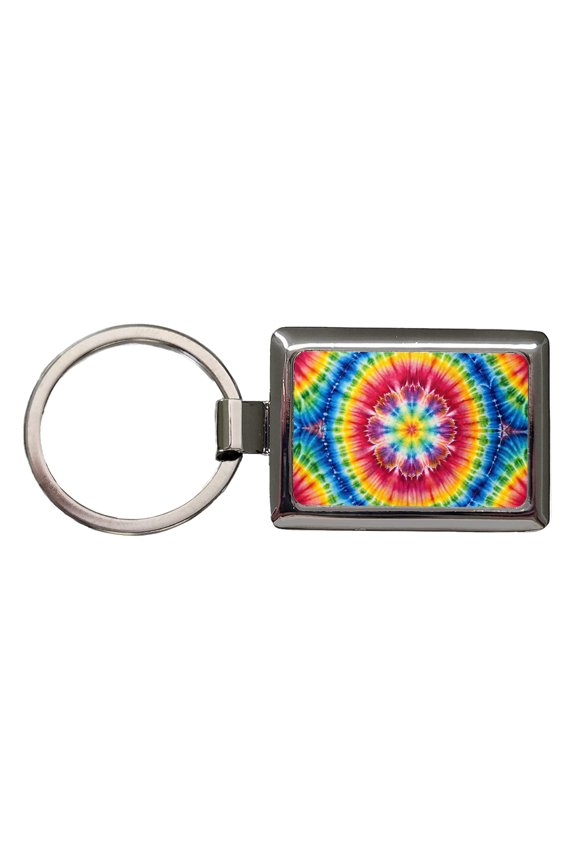 Tie Dye Pattern Watercolor Metal Rectangle Keychain