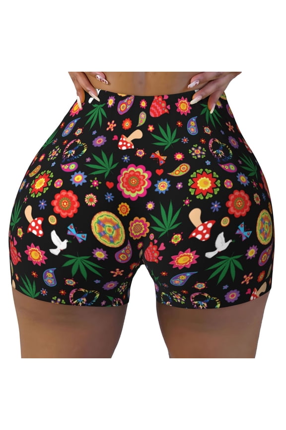 Tie Dye Peace Cannabis Leaf Workout Shorts For Women Scrunch Butt Lifting Yoga Gym Seamless Booty Biker Shorts Large