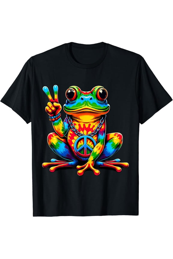 Tie-Dye Peace Frog With Groovy Peace Sign T-Shirt Size S-5XL