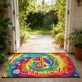 thumbnail image 1 of Tie-Dye Peace & Love Groovy Door Mat - Non-Slip Washable Rug for Entryway & Bathroom, 1 of 6