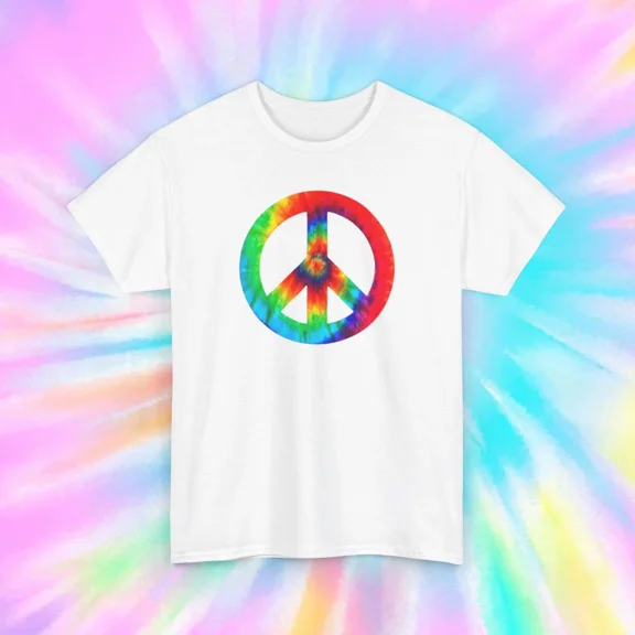 Tie Dye Peace Sign Colorful Hippie Retro Groovy Unisex T-Shirt up to size 5XL