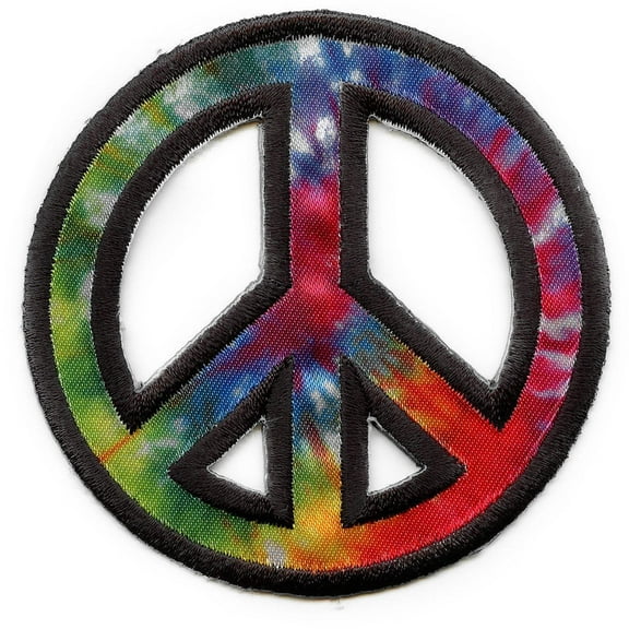 Tie Dye Peace Sign Embroidered Applique Iron On Patch