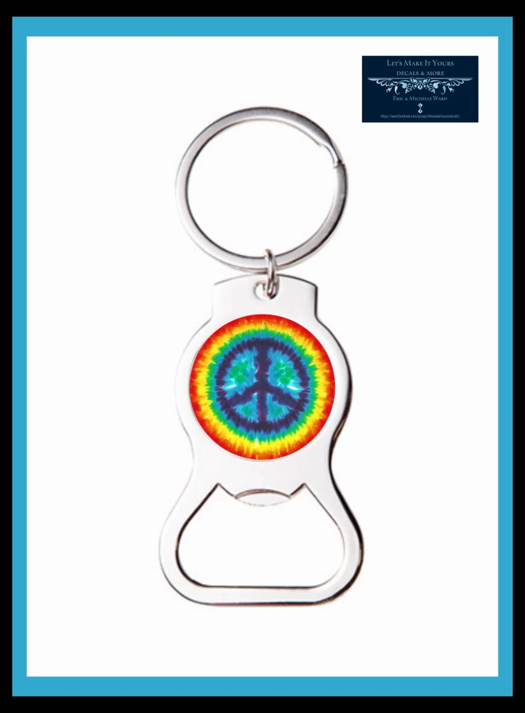 Tie Dye Peace Symbol Rainbow Colors Custom Metal Bottle Opener Key Ring Keychain