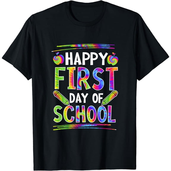Tie Dye Pencil Happy First Day Of School Teacher Students T-Shirt100% cotton