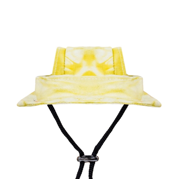 Tie Dye Pet Hat with Ear Hole,Round Brim Dog Puppy Cat Sun Hat Bucket Hat, Outdoor Sun Protection Pet, Caps for Small Medium Cats Dogs, Yellow Small Size