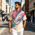 thumbnail image 1 of Tie Dye Polo Shirts for Men Henley Short Sleeve Cotton Linen Tees Causal Vacation Loose T Shirts, M, 1 of 6