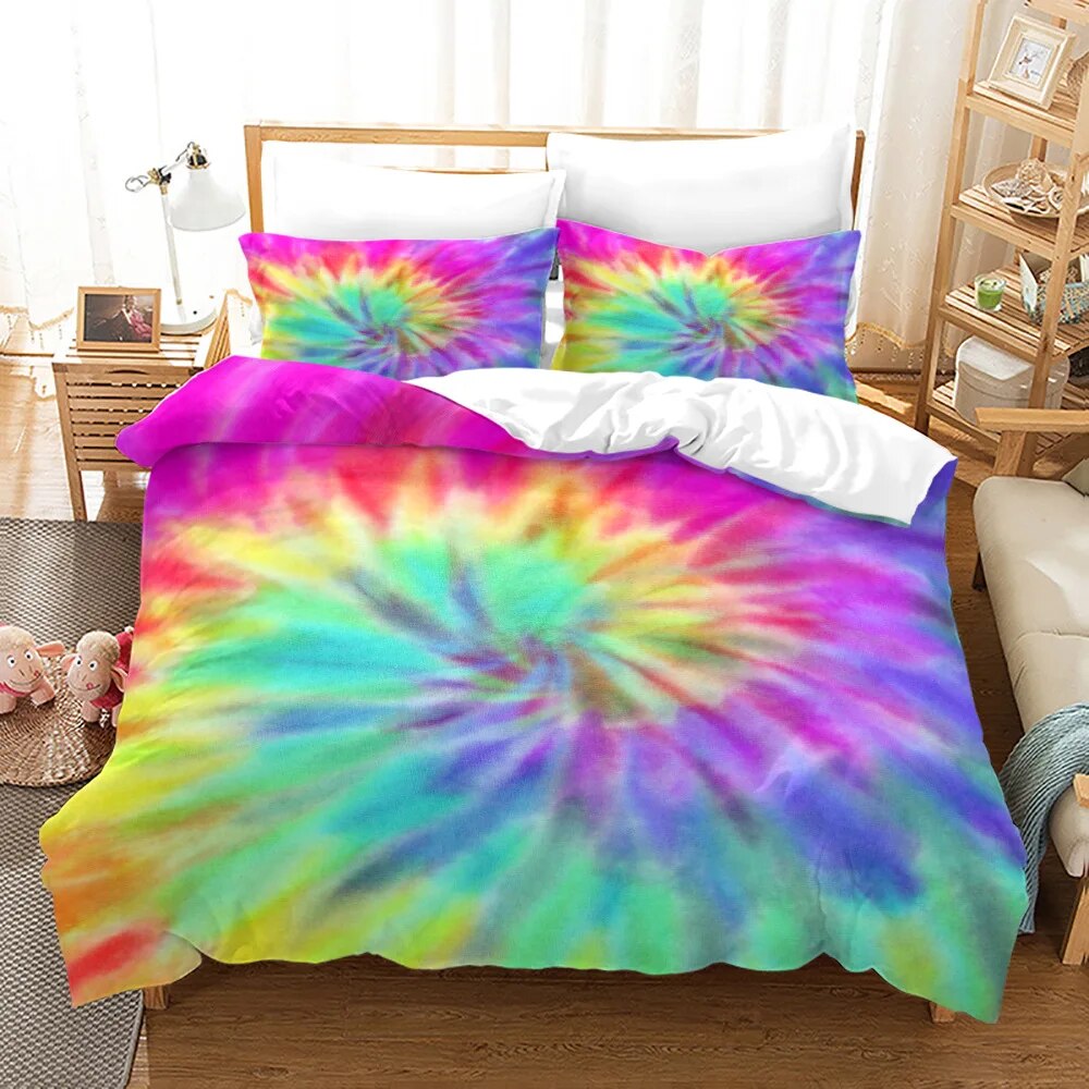 Tie Dye Polyester Duvet Cover Set King Size Colorful Galaxy Art Pink