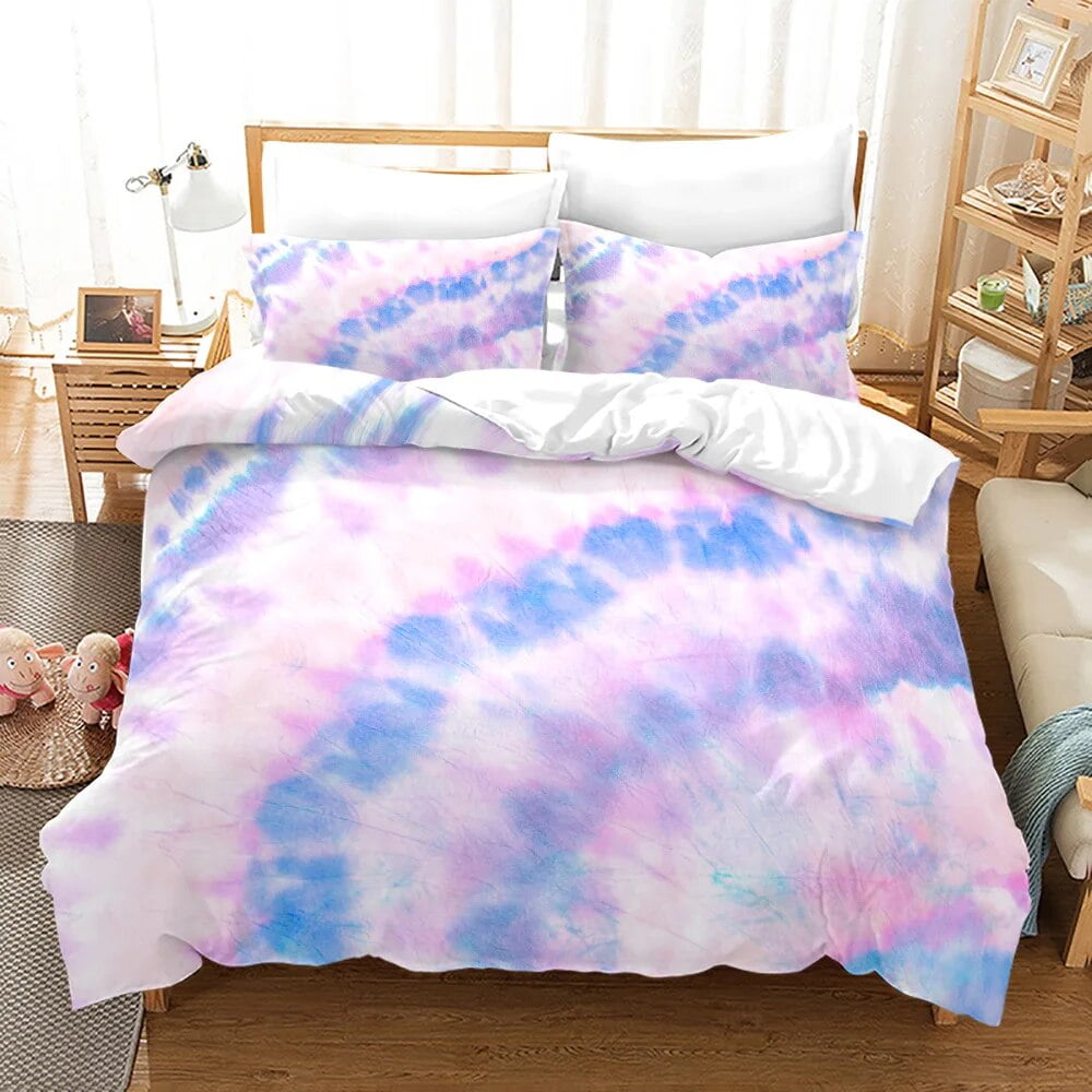 Tie Dye Polyester Duvet Cover Set King Size Colorful Galaxy Art Pink Blue Yellow Print Dye for
