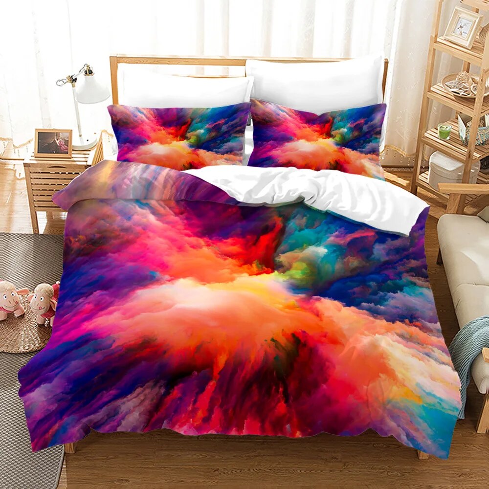 Tie Dye Polyester Duvet Cover Set King Size Colorful Galaxy Art Pink