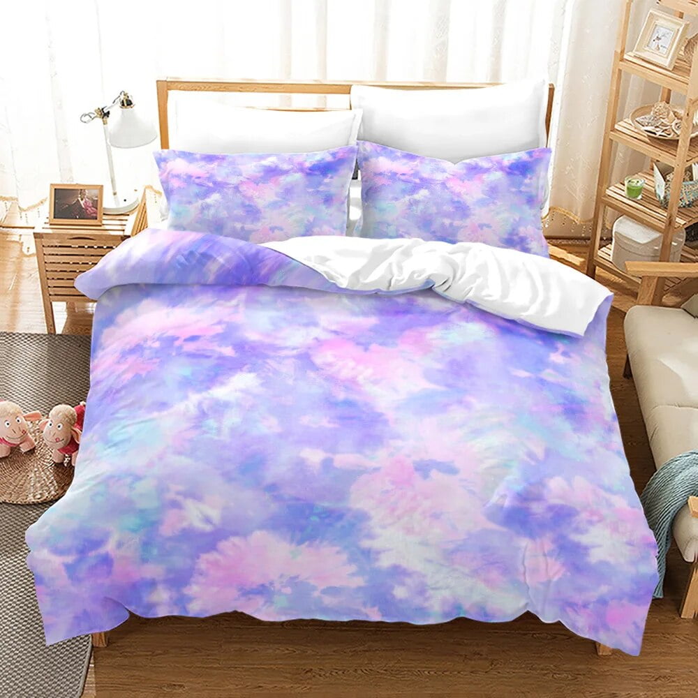 Tie Dye Polyester Duvet Cover Set King Size Colorful Galaxy Art Pink