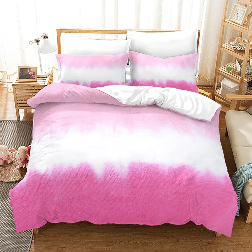 Tie Dye Polyester Duvet Cover Set King Size Colorful Galaxy Art Pink