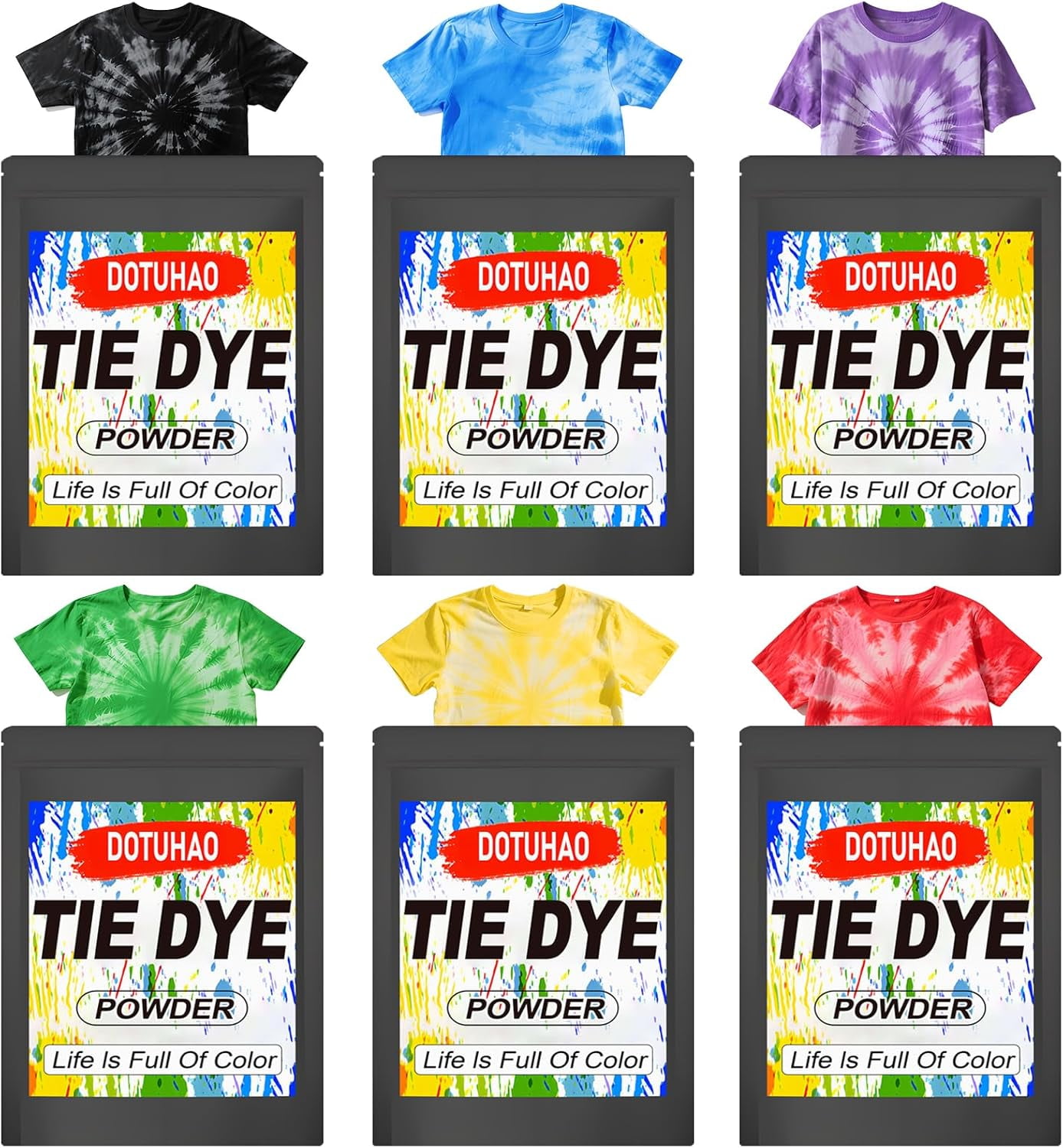 Tie Dye Powder Kit, 6 Colors Clothing Dye, Fabric Color Dye, Permanent ...