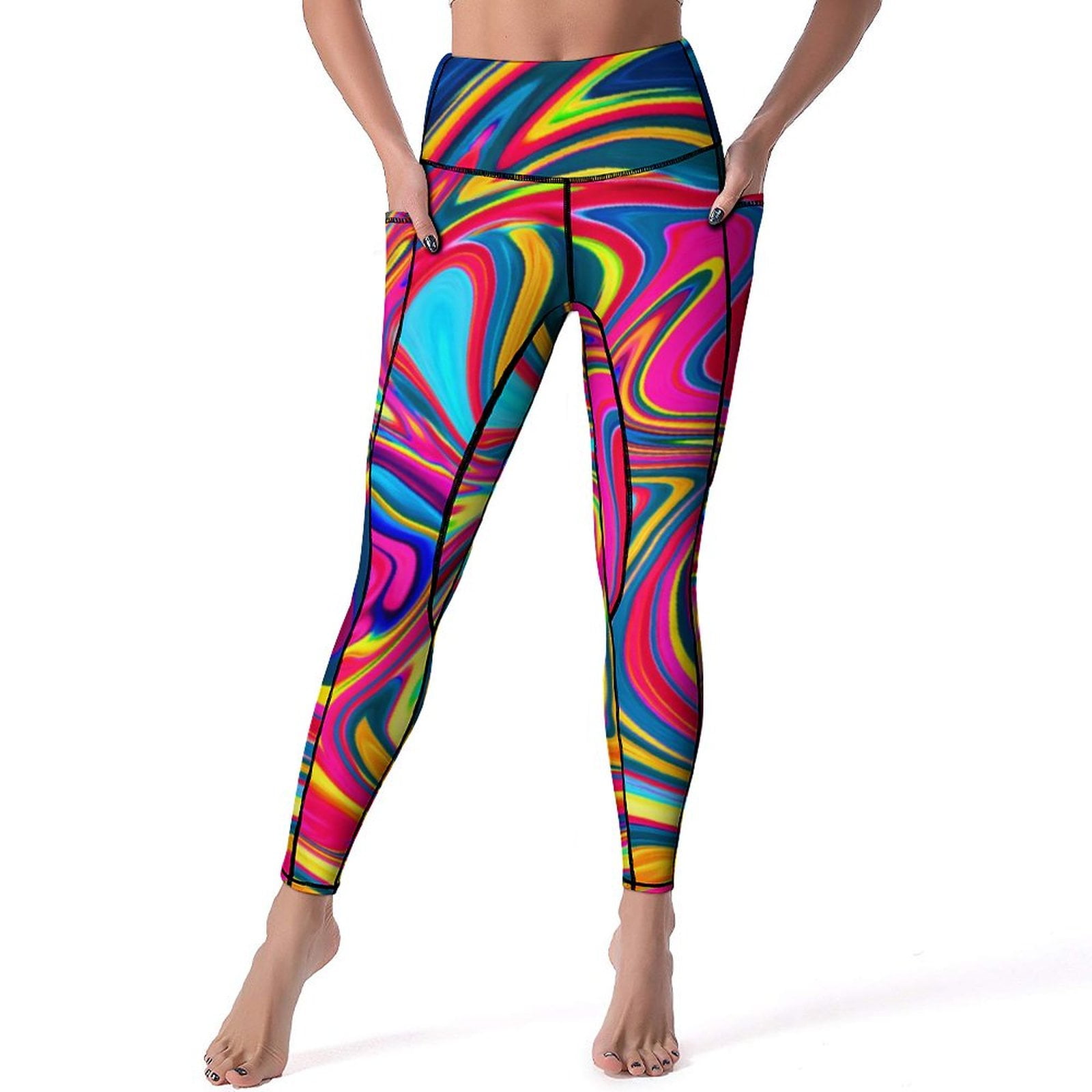 Tie Dye Print Leggings Blue Fire Fitness Gym Yoga Pants High Waist