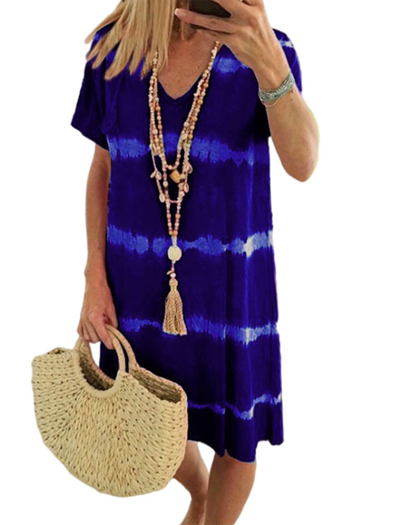 Tie Dye Print Nightgown for Women Summer Casual Sleepwear Nightshirt