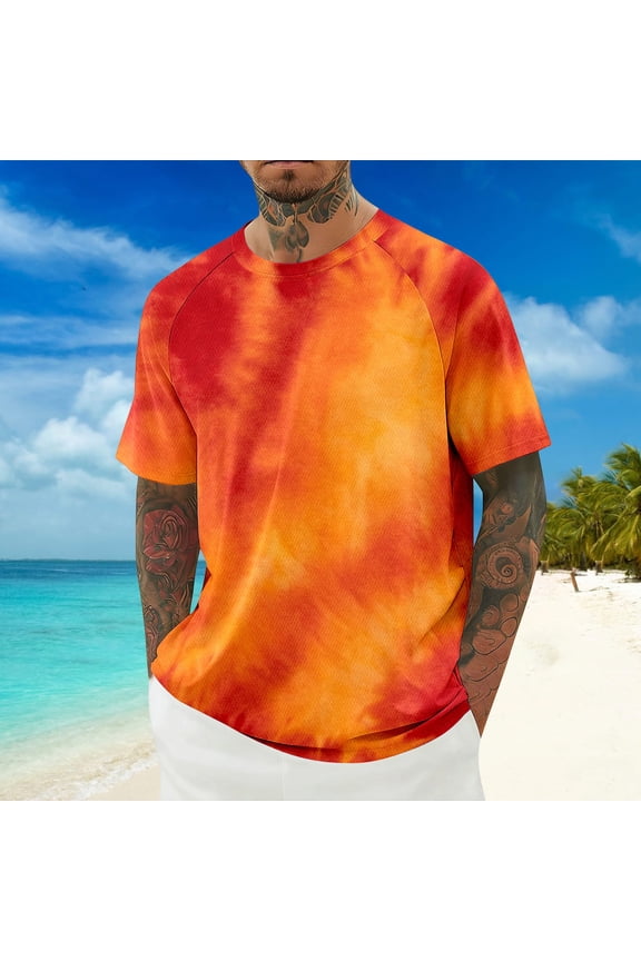 Tie Dye Print Short Sleeve T Shirt Birdseye Breathable Comfort Casual Tee For Daily Wear Concert T Shirts for Men Big T Shirts for Men Extra Long T Shirts for Men Shirt Men Cold Gear Big Shirts for