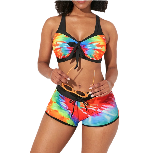 TieDye Print Women 2 Pieces Swimsuits Bench Bathing Suit