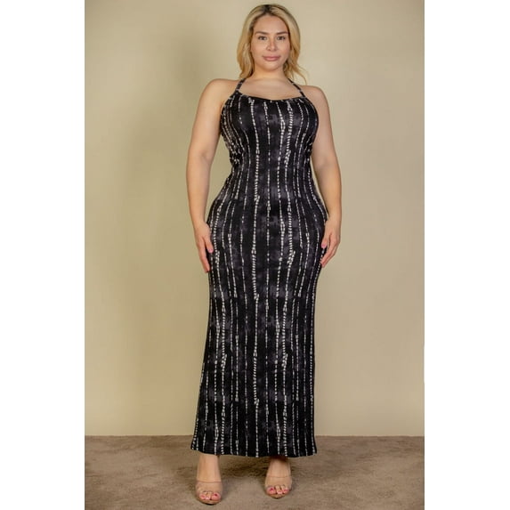 Tie Dye Printed Cami Bodycon Maxi Dress for Plus Sizes