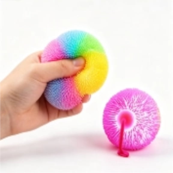 Tie Dye Puffer Ball with Hanging Loop, Spiky Stress Relief Balls, 7 Inch Squeeze Fidget Toys for Kids, Calming Sensory Balls for Autistic Children, Party Favor(Random color)