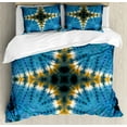 thumbnail image 1 of Tie Dye Queen Size Duvet Cover Set, Star Figure in Middle of Color Power Textured Ethnic Asian Ikat Pattern Print, Decorative 3 Piece Bedding Set with 2 Pillow Shams, Blue Orange, by Ambesonne, 1 of 3