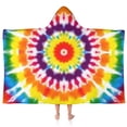 thumbnail image 1 of Tie Dye Rainbow Concentric Circles Pattern Hooded Bath Towel，50"x30" for Ages 3 To 12 Kids, Quick Dry Lightweight Soft Microfiber Hood Beach Towel Cover Up for Kids, 1 of 7