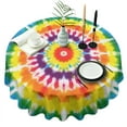 thumbnail image 1 of Tie Dye Rainbow Concentric Circles Pattern Round Tablecloth 60"x60",Wrinkle Wipeable Table Cloth for Kitchen Dining Room Picnic Patio Party, 1 of 6