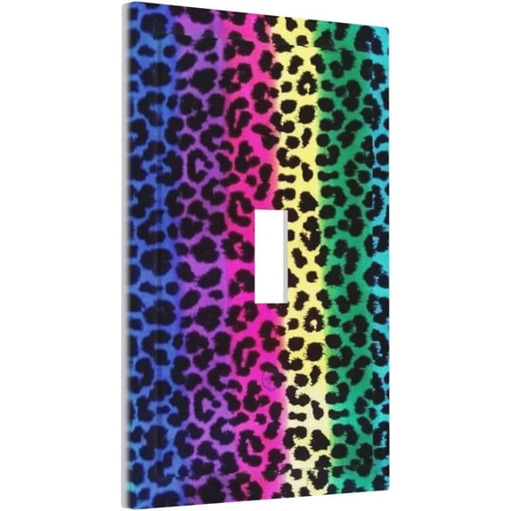 Tie Dye Rainbow Leopard Print Wall Plate Single Toggle 1 Gang Switchplate Decorative Light Switch Cover Wallplate Colorful Boho Leopard Stripes Rainbow Bohemian Gypsy Trippy Home Room Bathroom Decor
