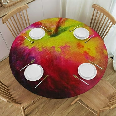 Tie Dye Round Tablecloth Colorful Rainbow Elastic Fitted Round Table Cover Indoor Outdoor
