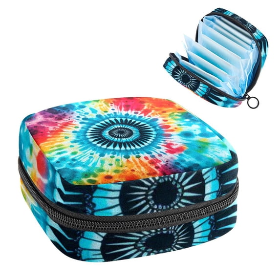 Tie Dye Sanitary Napkin Storage Bag Pouch, Period Bag Makeup Travel Bag Oxford Cloth Small Travel Toiletry Bag for Women, 4.7x6.6x6.6 in