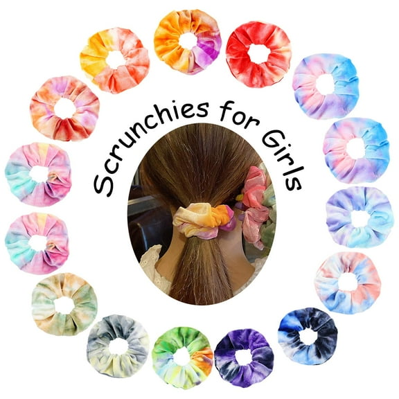Tie Dye Scrunchies, 12 PCS Velvet Scrunchies for Hair in Gradient Color, Soft Rainbow Scrunchy Ponytail Holder, Hair Accessories Elastic Hair Bands for Women Girls
