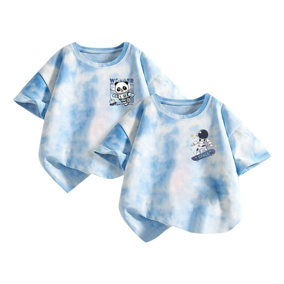 Tie Dye Shirt Kids 2 Piece Girls Cute Summer Tops Casual Graphic Tees Short Sleeve Cotton T-Shirt Cute Summer Clothes, Blue, 10 Years