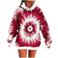 thumbnail image 1 of Tie Dye Shirt for Women Oversized Long Sleeved Hoodie Fall Winter Fashion Sweatshirt with Pockets Wine S, 1 of 5