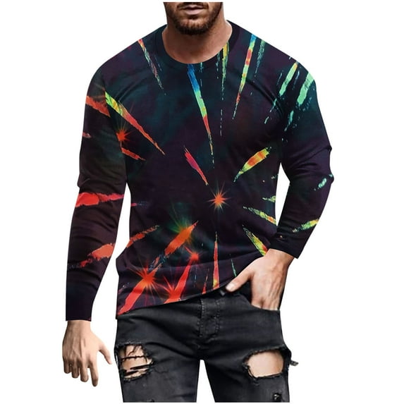 Tie Dye Shirts for Men Long Sleeve Crew Neck Colorful Graphic Base Tee Shirt Casual Tshirts Spring Fall Tops (XL, Black 01)