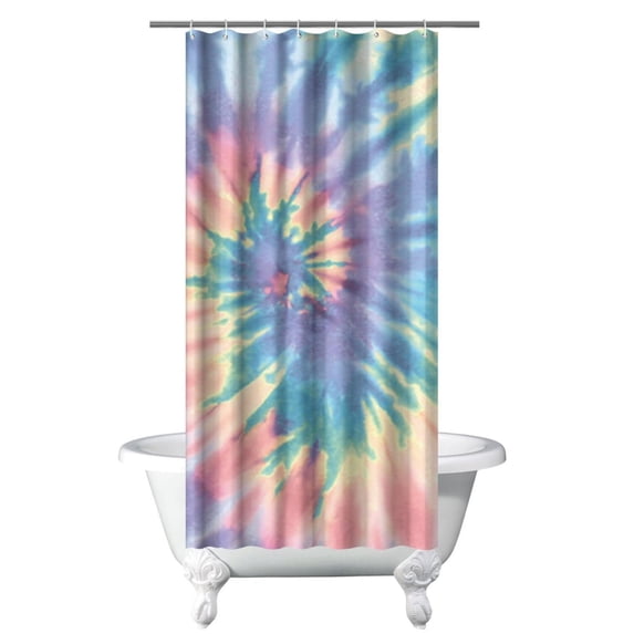 Tie Dye Shower Curtain, Rainbow Watercolor Vintage Boho Abstract Psychedelic Swirl Print Waterproof Bathroom Curtain 36x72 Inch, Premium Fade-Resistant Polyester Fabric with 12 Metal