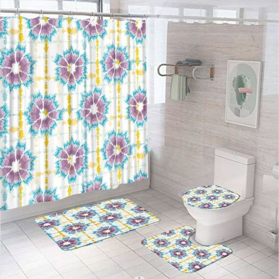 Tie Dye Shower Curtain Set Colorful Abstract Spiral Psychedelic Boho Bathroom Curtain Non-Slip Rug Toilet Cover Bath Mat