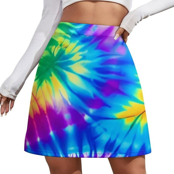 Tie Dye Skirt Woman Yellow Blue Elegant Mini Skirts Summer Korean Fashion High Waist Desi