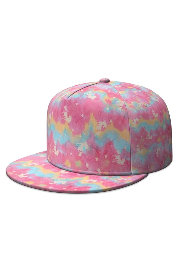 Tie Dye Snapback Hat for Men & Women - Rainbow Watercolor Abstract Vintage Boho Flat Brim Cap - Adjustable Urban Streetwear Hip Hop Baseball Hat with Full Panel Design & Breathable Eyelets