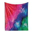 thumbnail image 1 of Tie Dye Soft Flannel Fleece Blanket, Aquarelle Artwork Print in Watercolor with Vermilion Purple Blue and Green Shades, Cozy Plush for Indoor and Outdoor Use, 60" x 80", Multicolor, by Ambesonne, 1 of 5