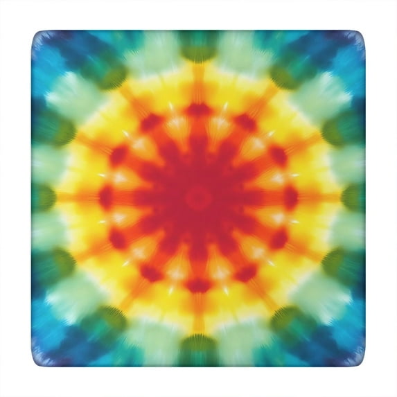 Tie Dye Soft Petal Ring Pattern Square Fitted Tablecloth with Elastic Edge,Square Table Cover,Washable Elastic Table Cover for Home Kitchen Party Decor 34"x34"