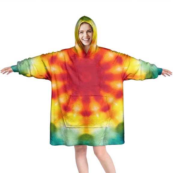 Tie Dye Soft Petal Ring Pattern Wearable Oversized Blanket,Wearable Blanket Hoodie for Adults,Cozy Hooded Blankets with Super Pockets,Super Warm Fuzzy Pullover for Women & Men