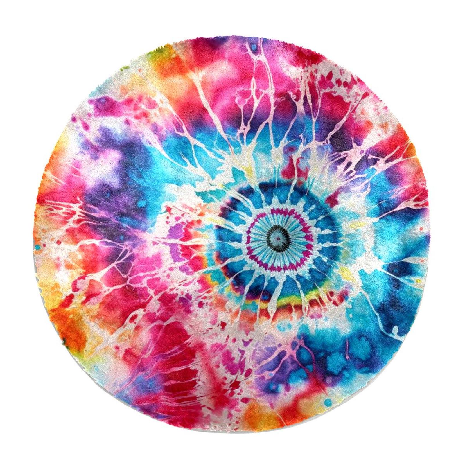 Tie-Dye Soft Round Rug, Fluffy Furry Circle Rug for Teens Kids Baby ...