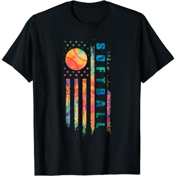 Tie Dye Softball Teen Girls Softball Player USA Flag T-Shirt