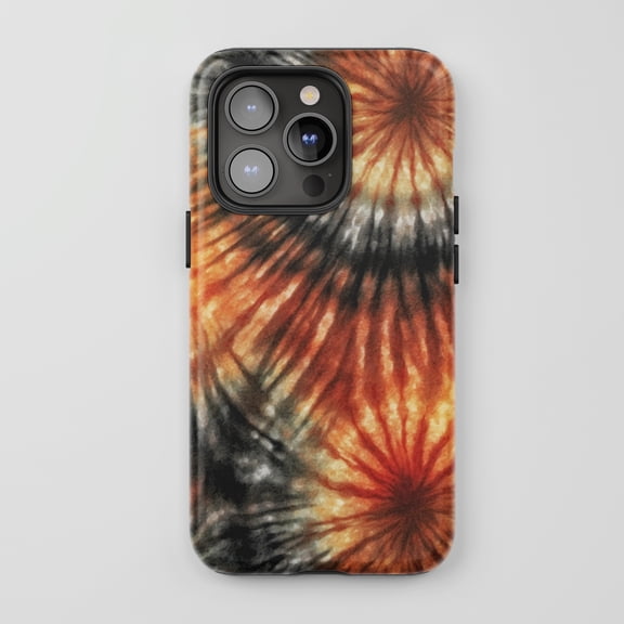 Tie Dye Starburst For All iPhone Series Tough Phone Case Retro Swirl Orange Black