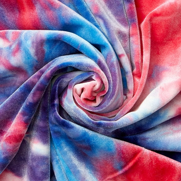 Tie Dye Stretch Velvet - Blue Red Polyester Spandex 60" By The Yard