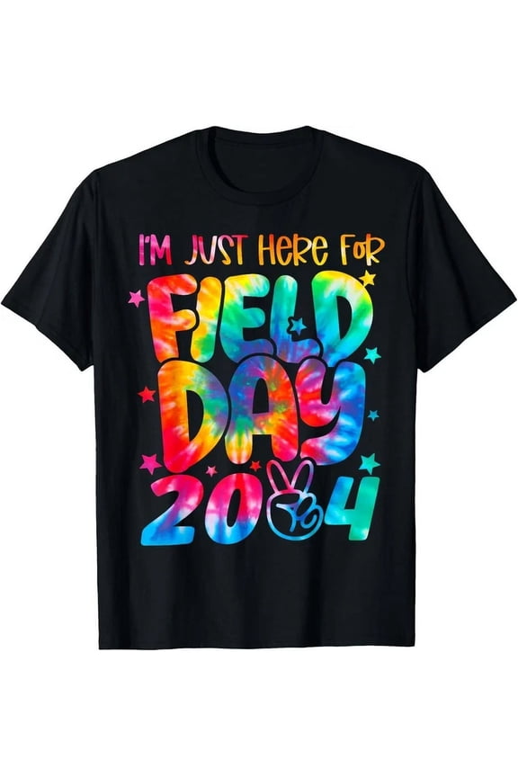 Tie Dye Style Just Here For Field Day 2024 Peace Sign Teacher Kids T-Shirt Unisex S-5XL Hot Trending Shirt, Vintage Birthday Gift