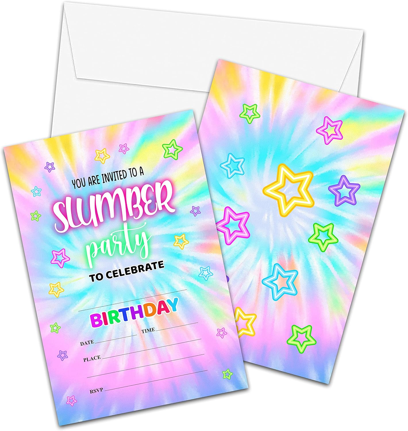 Tie Dye Summer Birthday Party Invitation Stars Background Design