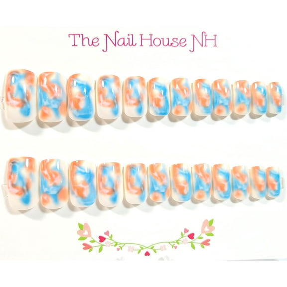 Tie Dye Summer Glossy Medium Square Press On Nails - 24 Pieces - Artificial Nails