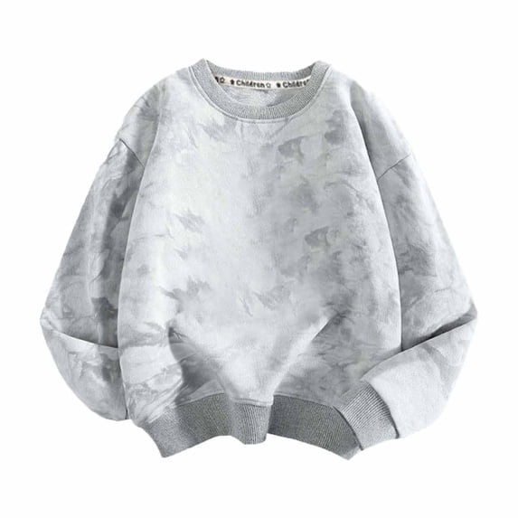 Tie Dye Sweatshirt Girls Cotton Graphic Drop Shoulder Sweatshirts Long Sleeve Crew Neck 3-9T Pullover Top, Gray, 9 Years