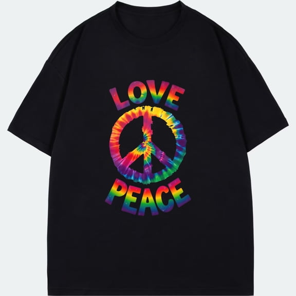 Tie Dye T Shirt Black Love Peace Symbol Print Unisex Casual Wear For Festival And Everyday Use