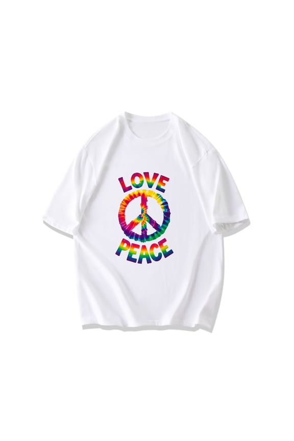 Tie Dye T Shirt Black Love Peace Symbol Print Unisex Casual Wear For Festival And Everyday Use