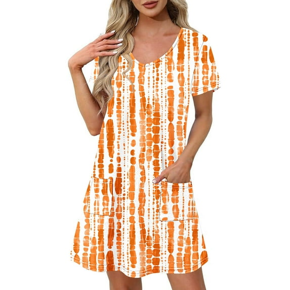 Tie Dye T Shirt Dress for Women Summer Casual Short Sleeve Loose Sundress V Neck Tunic with Pockets